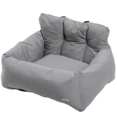 Scaun auto pentru caine/pisica, tip culcus moale, material Oxford, bumbac, cu centuri, gri, 50x54x33 cm