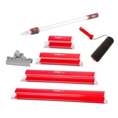 Set 4 gletiere profesionale, inox, 25, 40, 60, 80 cm, suport, maner telescopic, rola gletuit, Strend Pro