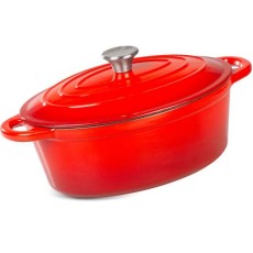 Oala de fonta emailata cu capac, maner din inox, rosie, 4.4 L, Magic Home