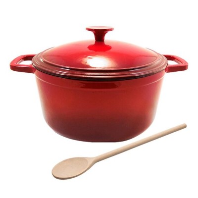 Oala de fonta emailata cu capac, lingura de lemn, 5.2 L, Perfect Home