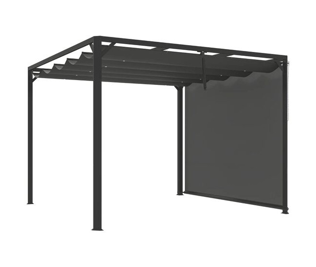 Pergola pentru gradina/terasa, retractabila, cu perete paravan, cadru aluminiu, gri inchis, 3x3x2.27 m Pergola pentru gradina/terasa, retractabila, cu perete paravan, cadru aluminiu, gri inchis, 3x3x2.27 m