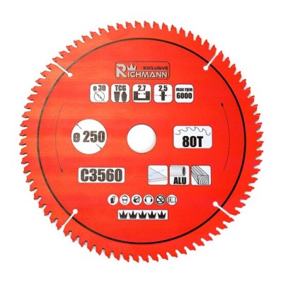 Disc circular vidia pentru aluminiu, lemn, 80 dinti, 250x30 mm, Richmann Exclusive
