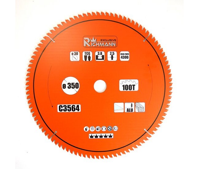 Disc circular vidia Multimaterial pentru aluminiu, lemn, 100 dinti, 350x30 mm, Richmann Exclusive Disc circular vidia Multimaterial pentru aluminiu, lemn, 100 dinti, 350x30 mm, Richmann Exclusive
