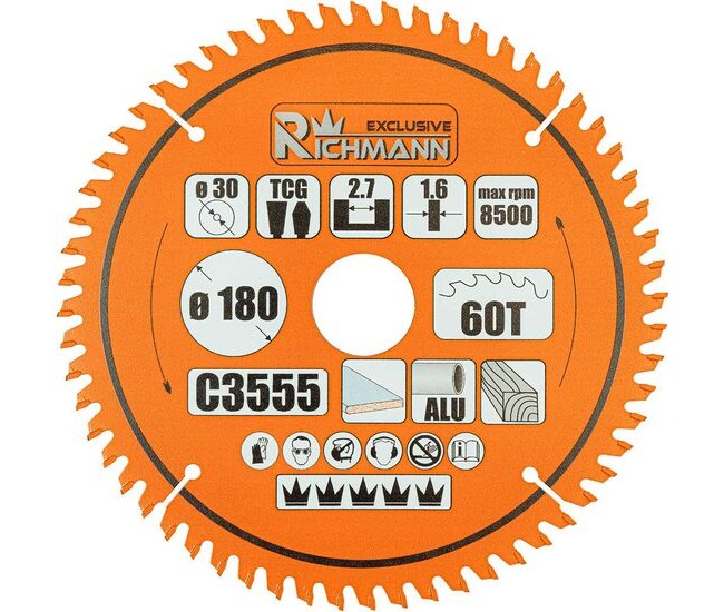 Disc circular vidia Multimaterial pentru aluminiu, lemn, 60 dinti, 180x30 mm, Richmann Exclusive