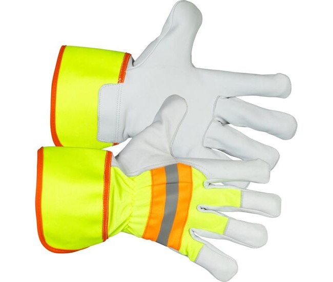 Manusi poliester/piele, reflectorizante, alb si galben, marimea 09/L, Strend Pro Janus