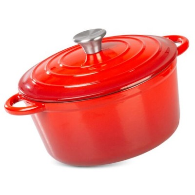 Oala de fonta emailata cu capac, maner din inox, rosie, 4 L, Magic Home Oala de fonta emailata cu capac, maner din inox, rosie, 4 L, Magic Home