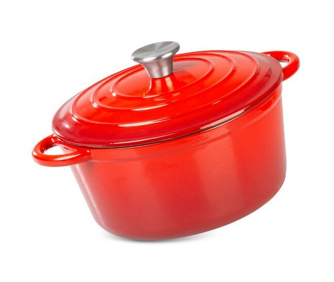 Oala de fonta emailata cu capac, maner din inox, rosie, 4 L, Magic Home