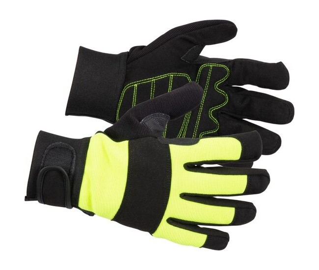 Manusi piele sintetica, spandex, intarite, negru si galben, marimea 09/L, Strend Pro Zarso