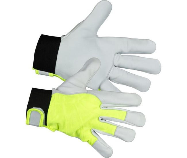 Manusi piele de capra, poliester, reflectorizante, alb si galben, marimea 10/XL, Strend Pro Marvic