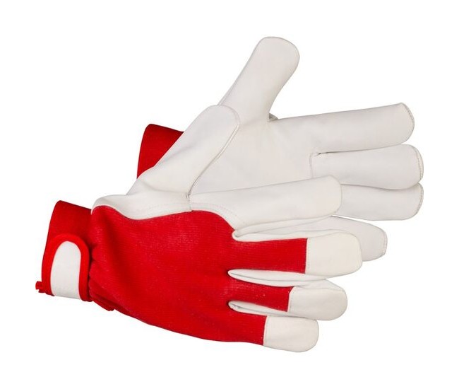 Manusi piele de capra, bumbac, rezistente la frig, rosu si alb, marimea 09/L, Strend Pro Marvic