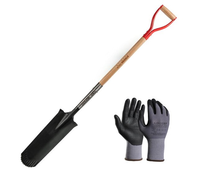 Set harlet, cazma, ingust, varf zimtat, maner lemn, 128 cm, cu manusi, RedShark