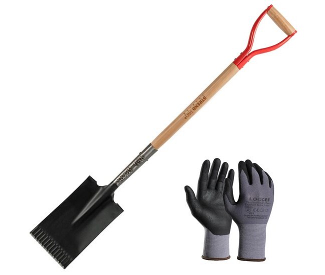 Set harlet, cazma, drept, capat zimtat, maner lemn, 115 cm, cu manusi, RedShark