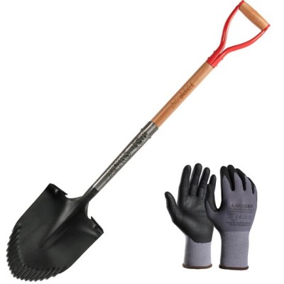 Set harlet, cazma, ascutit, margini zimtate, maner lemn 115 cm, cu manusi, RedShark