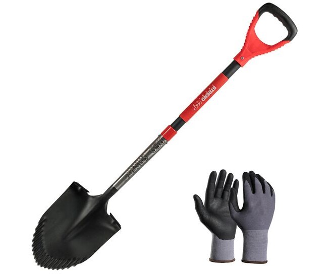 Set harlet, cazma, ascutit, margini zimtate, maner fibra sticla, 115 cm, cu manusi, RedShark