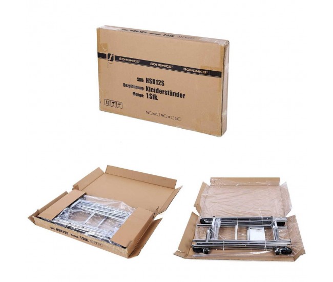 Suport mobil cu roti pentru haine, Songmics, reglabil, metal, argintiu, max 110 kg, 129x55x148 cm Suport mobil cu roti pentru haine, Songmics, reglabil, metal, argintiu, max 110 kg, 129x55x148 cm