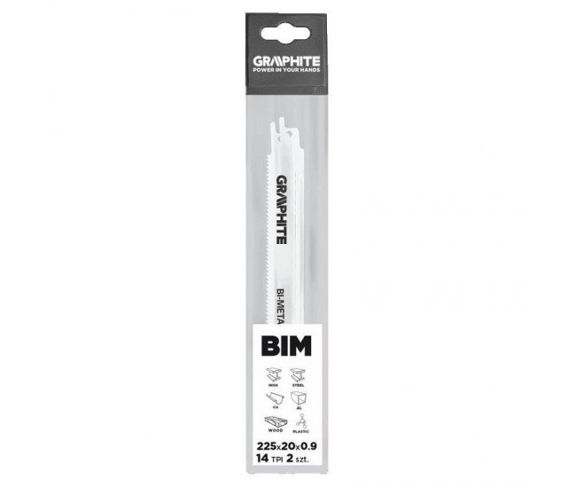 Panza, lama, fierastrau tip sabie, pentru lemn, metal, BIM, 14 TPI, set 2 buc, 225 mm, Graphite Panza, lama, fierastrau tip sabie, pentru lemn, metal, BIM, 14 TPI, set 2 buc, 225 mm, Graphite