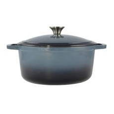 Oala de fonta emailata cu capac, maner din inox, albastra, 5.2 L, Perfect Home