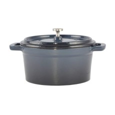 Oala de fonta emailata cu capac, maner din inox, albastra, 0.6 L, Perfect Home