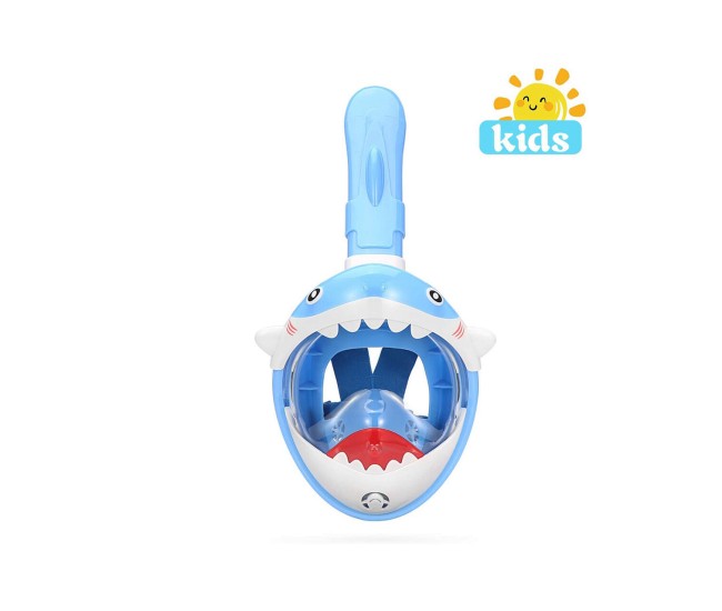 Masca snorkeling cu tub pentru copii model rechin, albastra