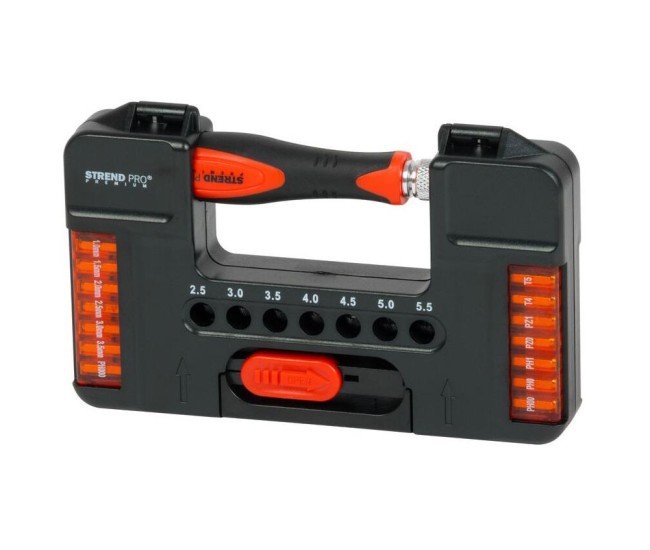 Set varfuri, biti, cu surubelnita, 37 buc, Torx, plate, Phillips, Strend Pro