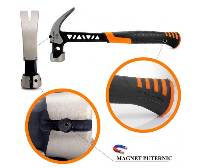 Ciocan dulgher profesional, cap rotund, suport magnetic pentru cui, 450g Ciocan dulgher profesional, cap rotund, suport magnetic pentru cui, 450g