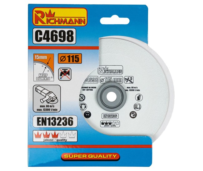 Disc diamantat pentru sticla, taiere uscata, 115x22.23 mm, Richmann