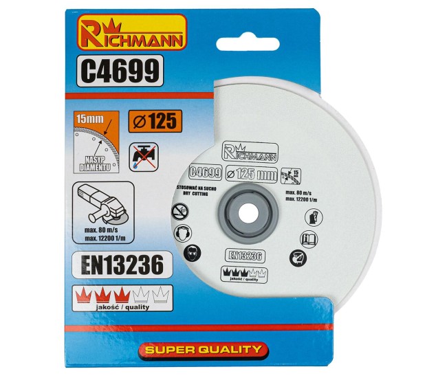 Disc diamantat pentru sticla, taiere uscata, 125x22.23 mm, Richmann