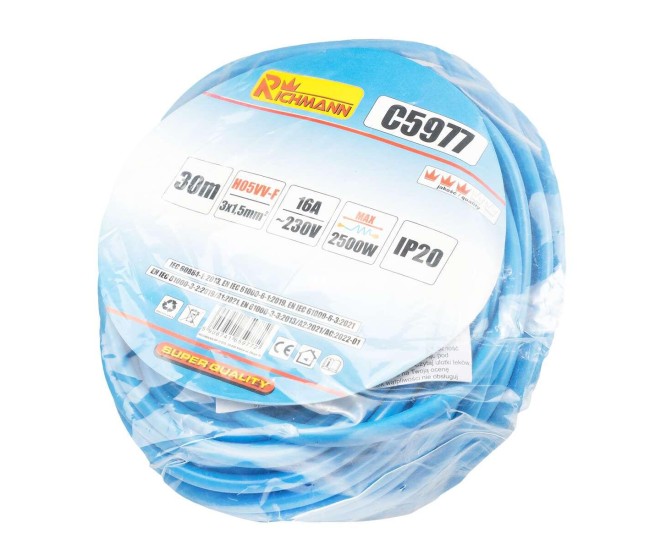 Cordon/prelungitor cu fisa si cupla, 3x1.5 mm, IP20, 30 m, Richmann Cordon/prelungitor cu fisa si cupla, 3x1.5 mm, IP20, 30 m, Richmann