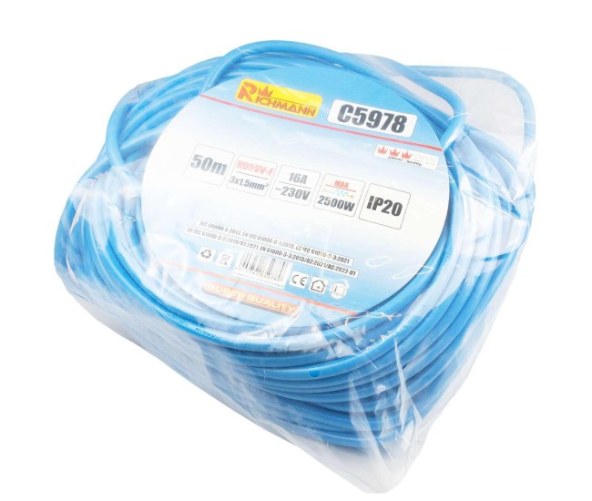 Cordon/prelungitor cu fisa si cupla, 3x1.5 mm, IP20, 50 m, Richmann Cordon/prelungitor cu fisa si cupla, 3x1.5 mm, IP20, 50 m, Richmann