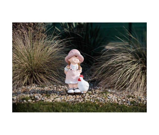 Decoratiune gradina, MagicHome, ceramica, fata cu cocos, 15.5x25.5x44.5 cm