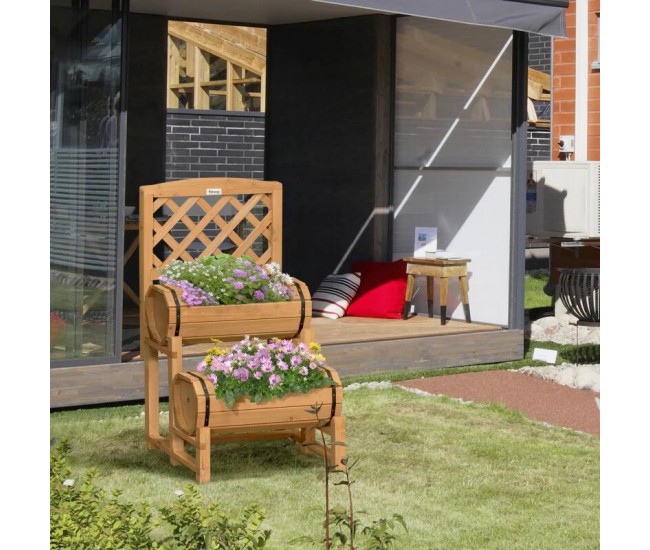 Jardiniera decorativa cu suport pentru plante cataratoare, lemn, 2 nivele, tip butoi, 45x45x80 cm Jardiniera decorativa cu suport pentru plante cataratoare, lemn, 2 nivele, tip butoi, 45x45x80 cm