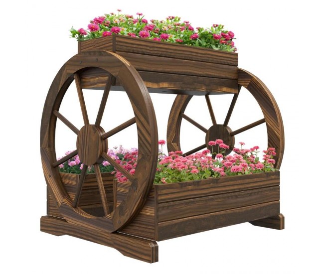 Jardiniera decorativa pentru flori, lemn, 2 nivele, tip caruta, 64x54x60 cm Jardiniera decorativa pentru flori, lemn, 2 nivele, tip caruta, 64x54x60 cm