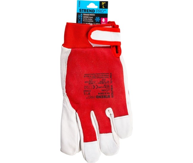 Manusi piele de capra, bumbac, rezistente la frig, rosu si alb, marimea 10/XL, Strend Pro Marvic