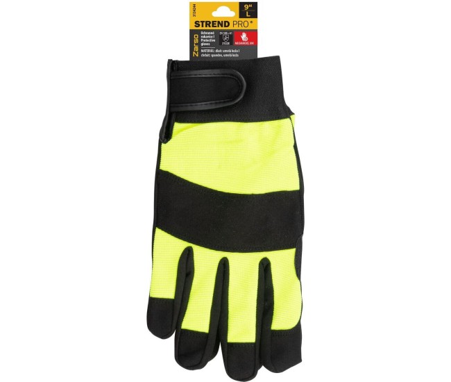 Manusi piele sintetica, spandex, intarite, negru si galben, marimea 10/XL, Strend Pro Zarso