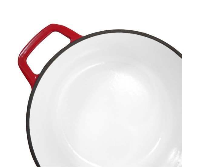 Oala de fonta emailata cu capac, lingura de lemn, 5.2 L, Perfect Home Oala de fonta emailata cu capac, lingura de lemn, 5.2 L, Perfect Home
