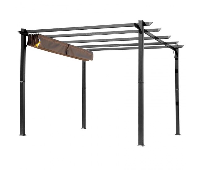 Pergola pentru gradina/terasa, retractabila, cadru aluminiu, negru si maro, 3x4x2.23 m Pergola pentru gradina/terasa, retractabila, cadru aluminiu, negru si maro, 3x4x2.23 m