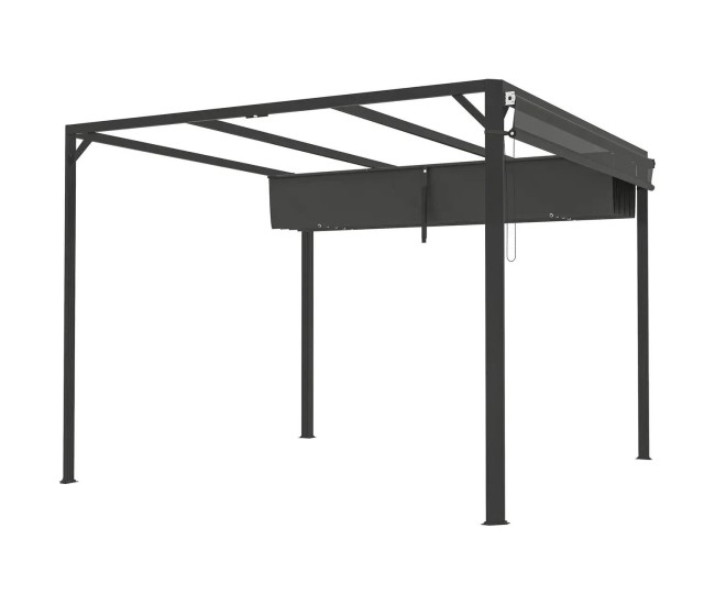 Pergola pentru gradina/terasa, retractabila, cu perete paravan, cadru aluminiu, gri inchis, 3x3x2.27 m Pergola pentru gradina/terasa, retractabila, cu perete paravan, cadru aluminiu, gri inchis, 3x3x2.27 m