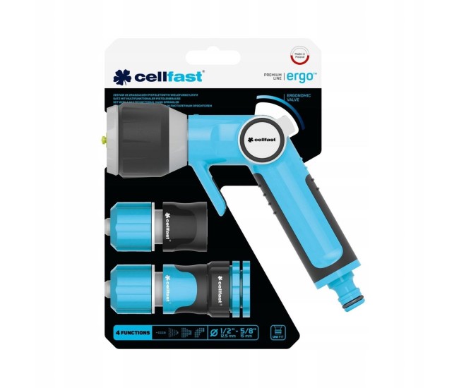 Pistol stropit gradina profesional, tip dus, 4 moduri, cu accesorii, 1/2-5/8, Ergo, Cellfast Pistol stropit gradina profesional, tip dus, 4 moduri, cu accesorii, 1/2-5/8, Ergo, Cellfast