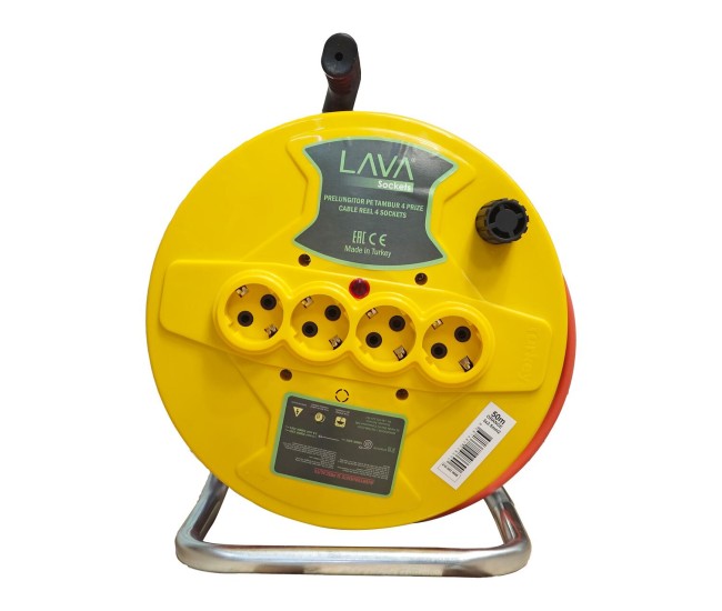 Prelungitor electric pe tambur, 3x2.5 mm², IP20, 50 m, 4 prize Prelungitor electric pe tambur, 3x2.5 mm², IP20, 50 m, 4 prize