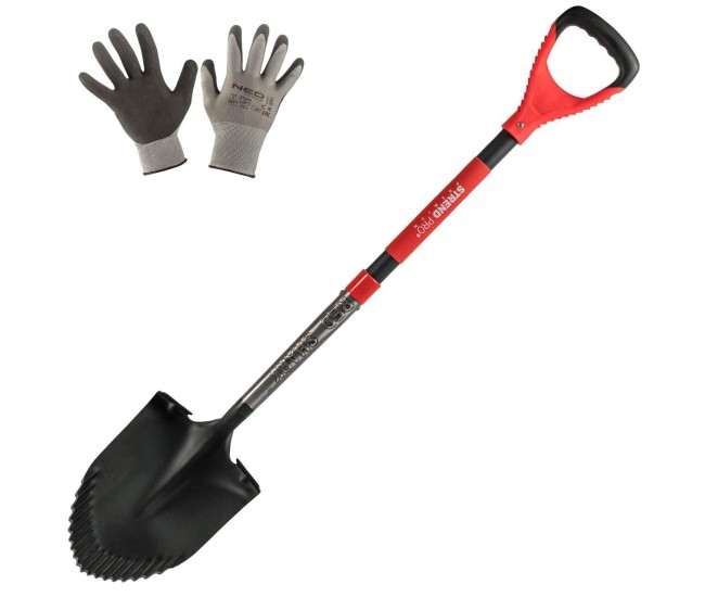 Set harlet, cazma, ascutit, margini zimtate, maner fibra sticla, 115 cm, cu manusi, RedShark