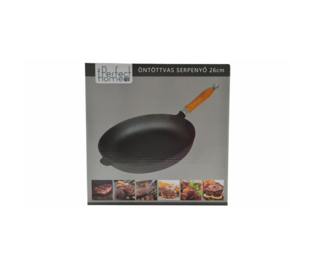Tigaie fonta cu maner lemn, 26 cm, Perfect Home 