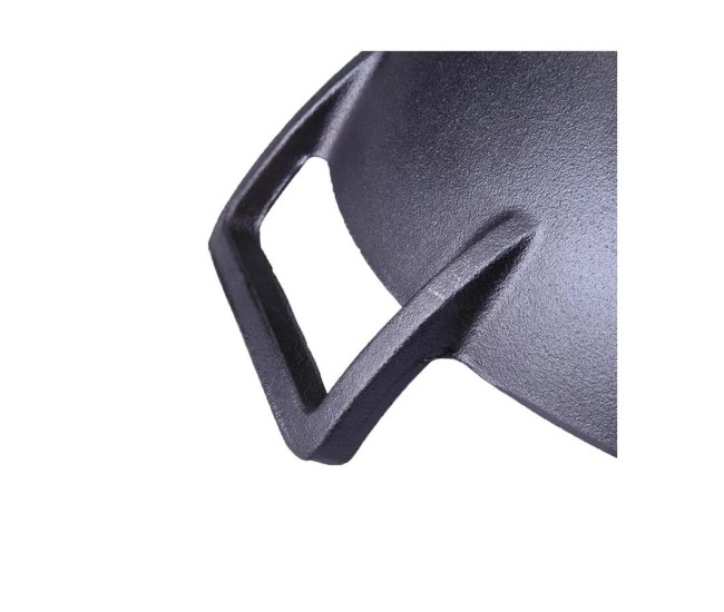 Vas de fonta tip Wok cu capac de lemn, 36.5x10 cm, Perfect Home Vas de fonta tip Wok cu capac de lemn, 36.5x10 cm, Perfect Home