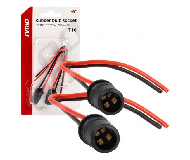 Set 2 socluri bec T10, W5W, W3W, cu mufe din cauciuc si cabluri siliconate Set 2 socluri bec T10, W5W, W3W, cu mufe din cauciuc si cabluri siliconate