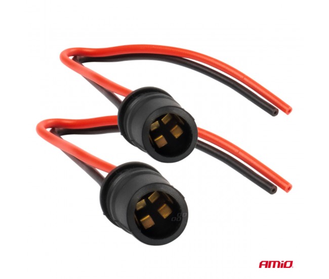 Set 2 socluri bec T10, W5W, W3W, cu mufe din cauciuc si cabluri siliconate Set 2 socluri bec T10, W5W, W3W, cu mufe din cauciuc si cabluri siliconate