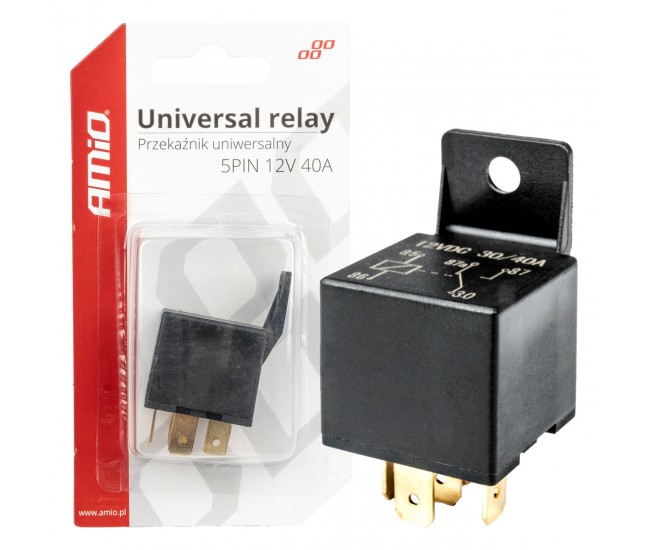 Releu auto universal cu 5 pini, tensiune 12V, 40A Releu auto universal cu 5 pini, tensiune 12V, 40A