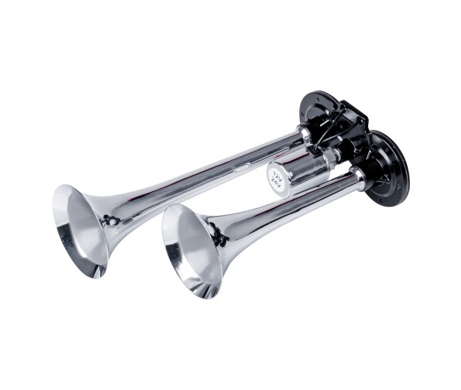Claxon Camion de tip goarna, dublu, bitonal, finisaj cromat, alimentare 12V - 24V, 118 dB Claxon Camion de tip goarna, dublu, bitonal, finisaj cromat, alimentare 12V - 24V, 118 dB