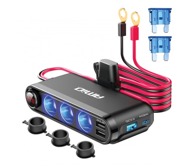 Dispozitiv Auto Premium 3in1, Splitter Bricheta, Incarcator USB/USB-C, Voltmetru Digital, alimentare 12V-24V Dispozitiv Auto Premium 3in1, Splitter Bricheta, Incarcator USB/USB-C, Voltmetru Digital, alimentare 12V-24V