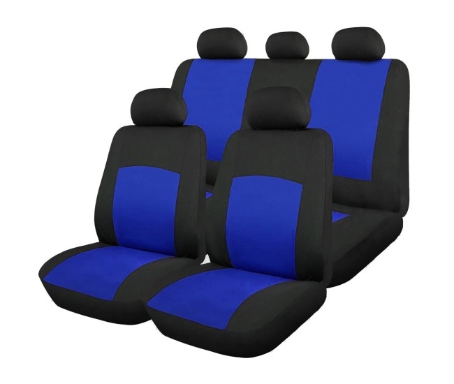 Huse Scaun Auto, 9 piese, universale, culoare Albastru-Negru Huse Scaun Auto, 9 piese, universale, culoare Albastru-Negru