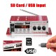 MINI amplificator auto, stereo, 12V, 40 W, radio FM, citire USB sau card SD, cu telecomanda MINI amplificator auto, stereo, 12V, 40 W, radio FM, citire USB sau card SD, cu telecomanda
