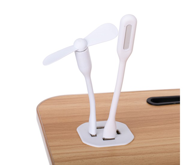 Masa pentru Laptop plianta din MDF, dimensiune 60 x 39,5 cm, cu USB, lampa si ventilator Masa pentru Laptop plianta din MDF, dimensiune 60 x 39,5 cm, cu USB, lampa si ventilator